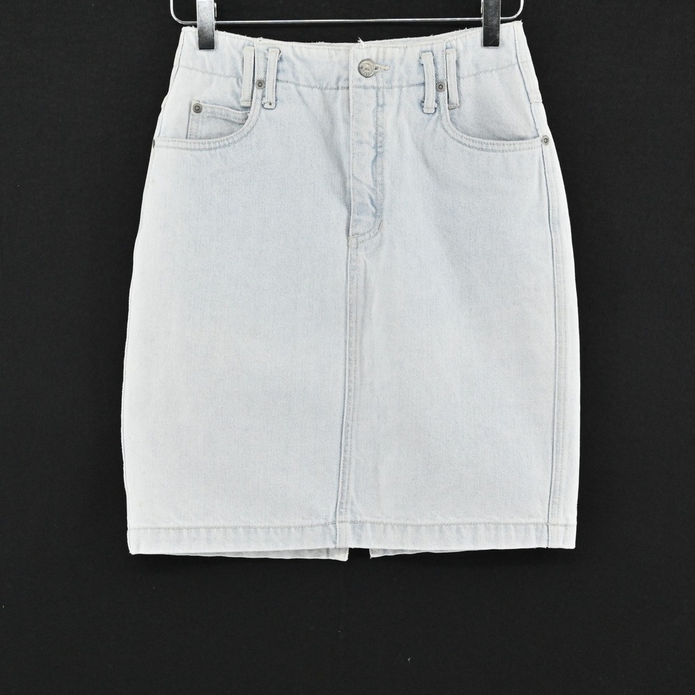 Vtg 80s Lizwear Jean Mini Skirt Womens Size 4 Light Wash Denim Classic Cotton